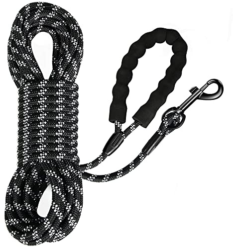 Reflektierend Schleppleine für Hunde, 5m/10m/20m Seil Hundeleine Trainingsleine Langes Ausbildungsleine für kleine, mittelgroße Hunde, Schwarz (Schwarz, 5m)