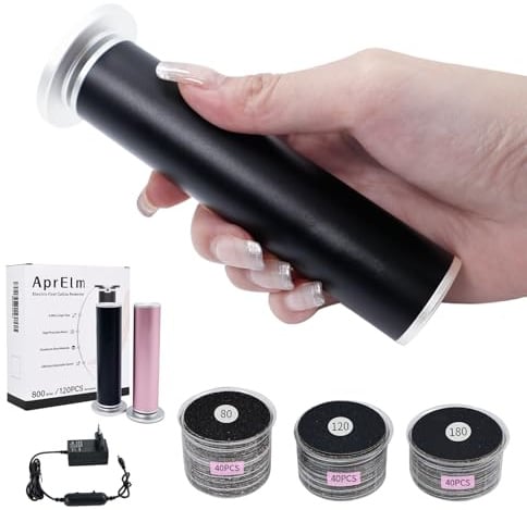 AprElm-12.2CM Längerer Elektrischer Hornhautentferner für Füße mit 120 Schleifpapier, aus Aluminium, stufenlose Drehzahlregelung – Professionelles Pediküre Gerät für
