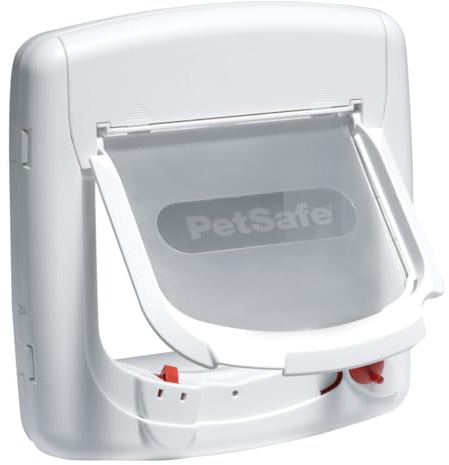 PetSafe Staywell Magnetische Katzenklappe Deluxe, Magnet-Schlüssel gibt nur Ihrer Katze Zugang - hält fremde Tiere draußen, mit 4 Verschlussoptionen, für Katzen bis zu 7 kg, Weiß