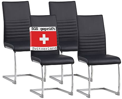 ALBATROS Freischwinger Stuhl BURANO 4er Set, Schwarz - Esszimmerstuhl Schwingstuhl mit Modernem Design und Kunstleder-Bezug - Küchenstuhl, Polster-Stuhl Esszimmer, Esstisch Stuhl