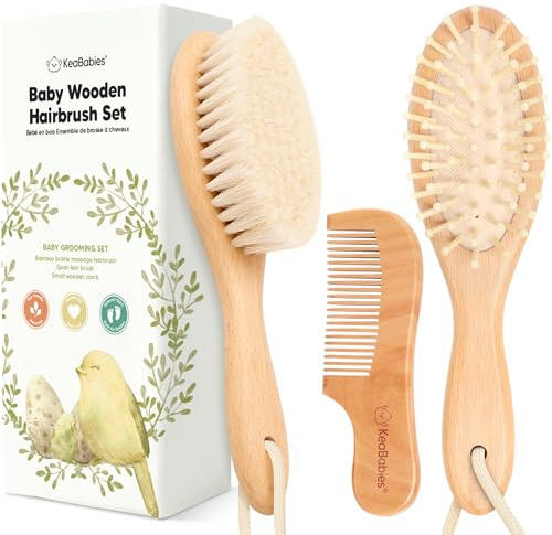 KeaBabies Baby Haarbürsten Set für Neugeborene - Weiche Ziegenborsten-hölzerne Babyhaarbürste und Kammset Neugeborenen-Pflegeset für Cradle Cap, Säuglings-Essentials-Pflegeset (Walnut)