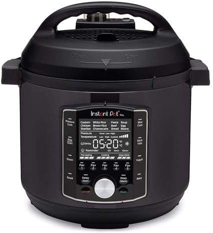 Instant Pot Pro 10-in-1-Elektro-Multikocher 1200 W, 5,7 L – Schnellkochtopf, Schongarer, Reiskocher, Dampfgarer, Sautierpfanne, Sterilisator, Joghurtbereiter, Sous Vide Gerät – Schwarzer Edelstahl