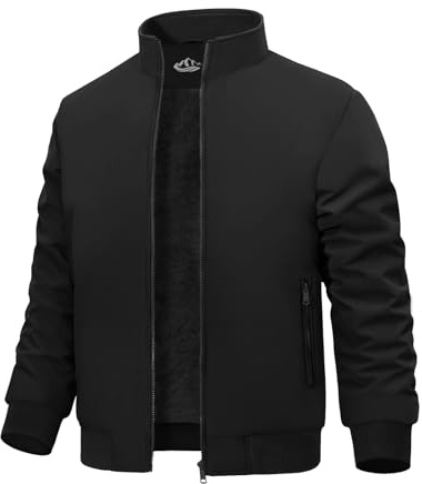 Xnova Winter Bomberjacke Herren Warm Gefütterter Pilotenjacke Wasserdicht Fleecejacke Fliegerjacke College Jacke Übergangsjacke mit Reißverschlusstaschen Stehkragen Mäntel
