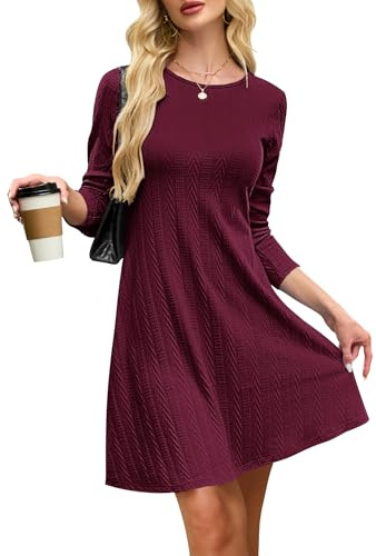 AUSELILY Damen Strickkleid Langarm Elegantes A Linie Kurz Pulloverkleid