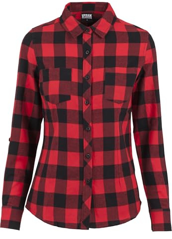 Urban Classics Ladies Turnup Checked Flanell Shirt Frauen Flanellhemd schwarz/rot Basics, Streetwear
