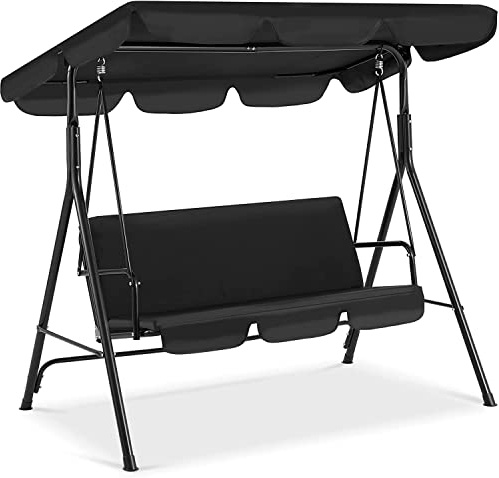 YODOLLA 3-Sitzer Hollywoodschaukel mit verstellbarem Vordach, Gartenschaukel mit abnehmbarem Kissen und Schatten mit Anti-Rutsch-Füßen, 172x112x150 cm, Verandaschaukel für Garten, Poolside (Schwarz)