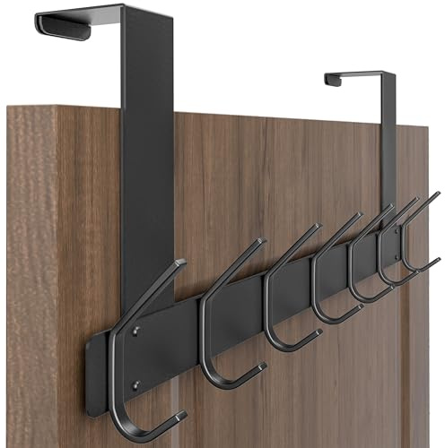 Honsky Türhakenleiste für die Innentür – Robuste Hängegarderobe zum Einhängen, 14 Haken, Kratzfeste Polsterung, Passend für Türkantendicke 35-45 mm, Schwarz (Mehrfarben verfügbar)