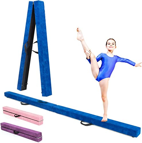 RELAX4LIFE Schwebebalken Kinder 210cm, Balancierbalken zusammenfaltbar, Balance Beam Klappgymnastik mit Rutschfester Basis, Übungsbalken mit Einbauscharniere & Schaumstoff, Gymnastik Übungen zu Hause