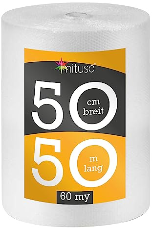 Mituso Luftpolsterfolie 9 Rollen | 0,5 x 50m (60my) | Premium Qualität | Ideal für Versand, Umzug, Verpackung/Verpackungsmaterial | mituso