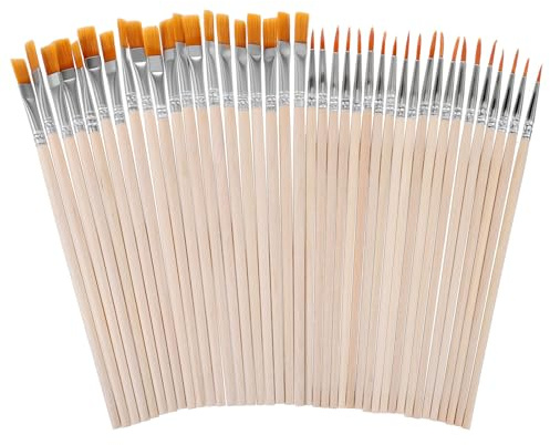 40 Stück Pinsel Set, Kleine Pinsel, 20 Flache Pinsels | und 20 Stück Runde Kleine Holz Borstenpinsel Set für Kunstmalerei und Details