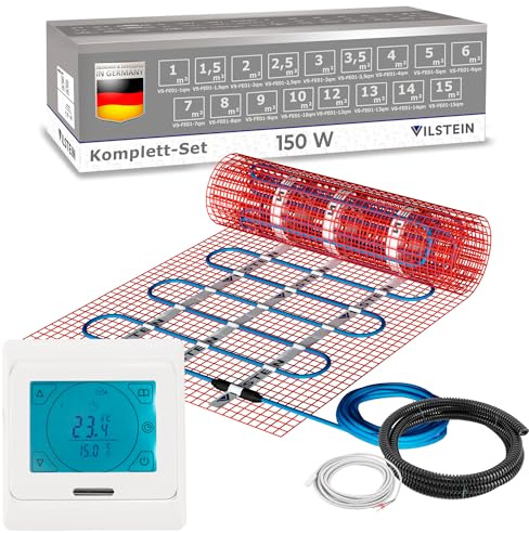 VILSTEIN® Elektrische Fußbodenheizung [150W/m²] - Bodenheizung Elektrisch geeignet für Laminat, Fliesen & mehr - Elektro Fussbodenheizung - Elektrische Heizmatte Fußboden - (4x0.5m - 2qm)