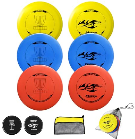 Naissgo 6 Stück Disc Golf Scheiben Set, Professional Disc Golf Set,Putter Midrange Driver Disc Golf Reguläre Größe Discgolf Scheibe für Erwachsene Kinder