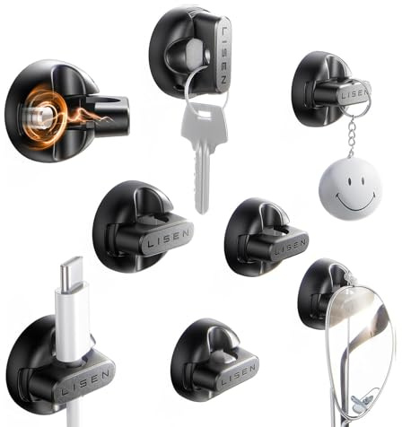 LISEN 8 Stück Kabelhalter Magnetisch Kabelhalter Selbstklebend [Magnet Sofort Halt] Kabelclips Mit 4 Extra Klebepads, Cable Holder Kabel Organizer Für Schreibtisch/Nachttisch, Cord Management Cover