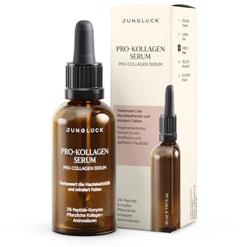 JUNGLÜCK Pro-Kollagen Serum – Strafft die Haut und mindert Falten | Gesichtsserum mit Matrixyl 3000 regt die hauteigene Kollagensynthese an und verbessert die Hautelastizität – Vegan