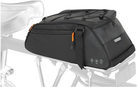 4 in1 Fahrrad Gepäckträgertasche, 10L Wasserdicht Reflektierend Bike Saddle Bag Multifunktionale Bike Rear Rack Bag mit Shoulder Strap Rucksackfunktion für Radfahren Pendeln Camping (Schwarz)