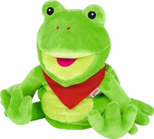 goki 108355 Handpuppe Frosch | Kuschelig weiche Frosch-Handpuppe aus Plüsch mit beweglichem Mund – ideal für fantasievolle Geschichten & Rollenspiele