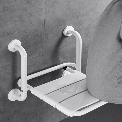 Duschklappsitz für Wandmontage, Duschsitz Klappbar mit Armlehnen Wandmontage Duschklappsitz Klappsitz Dusche bis 160kg Badestuhl Duschhocker-Badhocker Hocker Duschstuhl für Senioren Kinder