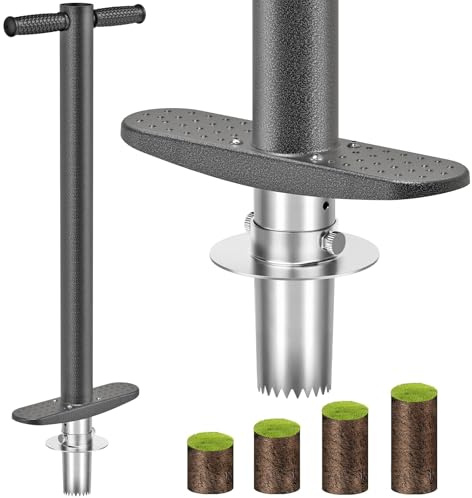Dolibest Blumenzwiebel Pflanzwerkzeug, 91cm Zwiebelpflanzer Tulpen Narzissen Rasenlocher Ausstecher 7.6-15cm Tiefe Einpflanzhilfe Scharfe Verzahnung mit Umgedrehtem Bodenlöser für Verdichtete Erde