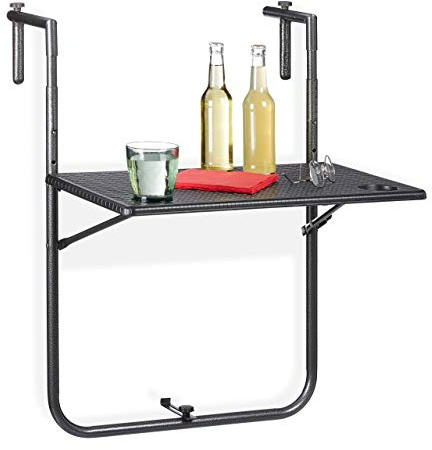 Relaxdays Balkonhängetisch klappbar, 3-Fach höhenverstellbar, Rattan-Optik, wetterfest, Tisch BxT 59,5 x 36 cm, schwarz