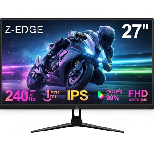 Z-Edge 27 Zoll 240Hz Gaming Monitor 1ms IPS 1080P DP HDMI FreeSync Schwarz | 400cd/m² Helligkeit, 120% sRGB, 99% DCI-P3, Full HD, VESA Kompatibel