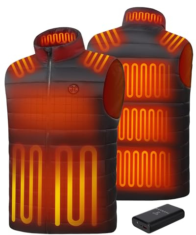 TODWARM Beheizbare Weste Herren mit Powerbank, 15 Zonen Heizweste Herren Leicht Atmungsaktiv Wärmeweste für Camping Jagen Motorrad Angeln Wintersport Beheizte Weste Schwarze L