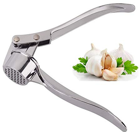 Jsdoin Knoblauchpresse, Knoblauchschneider Garlic Press, Knoblauch Crusher Praktischer Küchenhelfer Spülmaschinenfest Robust, Zink, Silber