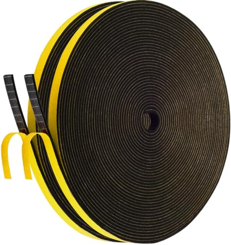 Palazen 20m Dichtungsband Selbstklebend für Türen Fenster 6mm(B) x1.5mm(D) Moosgummi Dichtband als Tür-Fenster-Dichtung-Zugluftstopper Schaumstoffband Abdichtung Schwarz [2 Rollen mit je 10m]