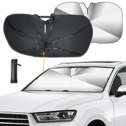 GOHHME Auto Sonnenschutz Frontscheibe 120*65 cm Verbesserter 360° Rotations Faltbarer Auto Windschutzscheibe Sonnenschirm Regenschirm Faltbares Design Einfache Lagerung für die meisten Autos und SUV S