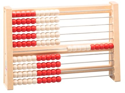 WISSNER® RE-Wood 100er Rechenrahmen/Rechenschieber/Abakus – Weiß/Rot