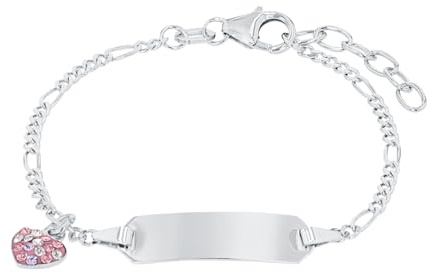 Prinzessin Lillifee Ident-Armband mit Herz Anhänger für Mädchen, Gravierbar, Preciosa / 925 Sterling Silber, Rhodiniert, Länge: 12-14 cm