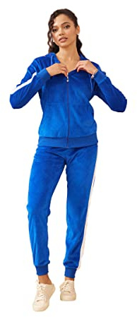 Yasumond Velours-Trainingsanzug für Damen, 2-teilig, Jogginganzüge, Jogginganzüge, Set, weiche Sport-Sweatanzüge, Hose, Königsblau-LJS203, Medium