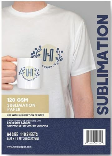 HAYES PAPER CO. 110 Blatt Sublimationspapier für Heißpressen auf Keramik-T-Shirts und Tassen 120 g/m² A4
