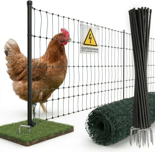 Agrarzone Geflügelnetz 15m x 106cm, Doppelspitze, mit Strom - Mobiler Hühnerzaun Steckzaun Garten - Weidezaun für Hühner und Geflügel