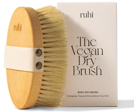 ruhi® Körperbürste, Trockenbürste, Massagebürste vegan Naturborsten (hart)/ gefertigt in Deutschland, regionales Buchenholz zur Trockenbürsten Massage (dry brush), Lymphdrainage gegen Cellulite