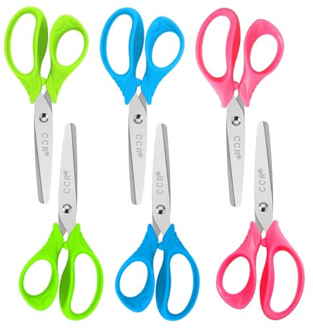 CCR Kinderschere,5/13 cm Komfortgriffe Schere für Kinder,Sicherheitsschere für Kinder zum DIY-Schnitt Decoupage,Blau/Grün/Rosa, Stumpfe Spitze,6er-Pack