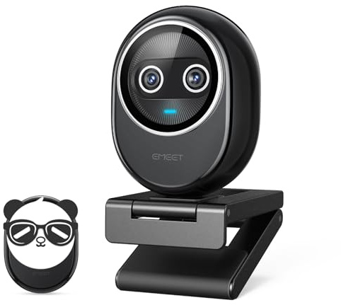 EMEET Piko+ Webcam 4K, Weltweit Erste KI-gestützte 4K Webcam mit Dual-Kamera und KI-Autofokus, mit 1/2.55'' Sony Sensor, 3 Mikrofone und 3 Tonmodi, Panda-Datenschutzabdeckung, Ideal für Live