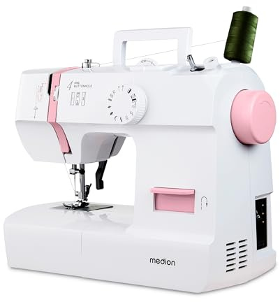 MEDION Nähmaschine SM70 (70 Watt, 12 verschiedene Stichmuster, LED Nählicht, einstellbare Stichlänge, Rückwärtstaste, Fadenschneider, MD11179) rosa