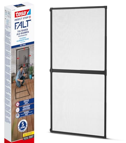 tesa INSECT STOP FALT Alu Rahmen teleskopierbar Premium für Türen – vormontierter Alu-Rahmen - Fliegengitter - mit verstellbarem Teleskoprahmen - 80 cm x 170 cm bis 100x cm x 220 cm - Anthrazit