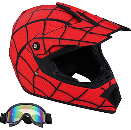 Senhill Motocross Helm Motorrad Helm DOT Fullface Helm Spiderman-Stil Motocross Fahrradhelm Off Road Dirt Bike Helm mit mit Schutzbrille für Unisex Jugend Kinder