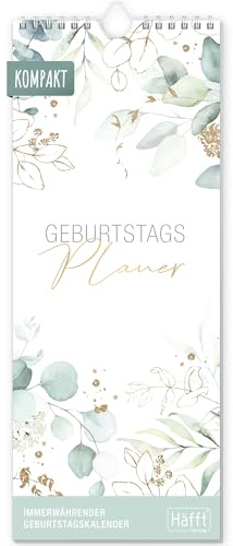 Häfft® Geburtstagsplaner Wandkalender immerwährend Blattgold 12 x 30 cm, Geburtstagskalender undatiert, Wandplaner jahresunabhängig - nachhaltig & klimafreundlich