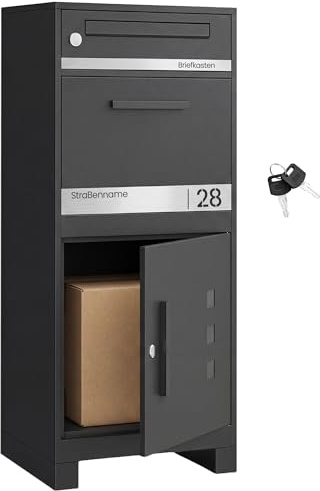 SONGMICS Paketbox, Briefkasten mit Paketfach, Schloss, Stahl