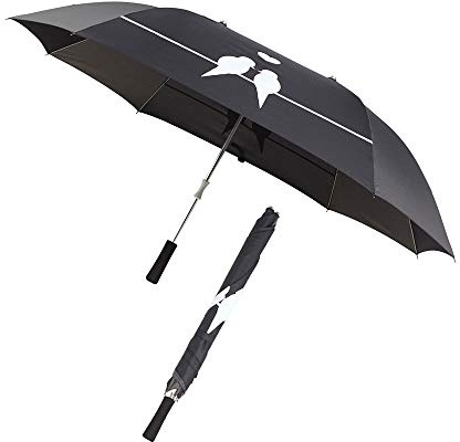 Esschert Design Extra Breiter Partnerschirm Schwarz mit Weißen Vögelchen - Regenschirm für 2 Personen, Stabil & Wetterfest