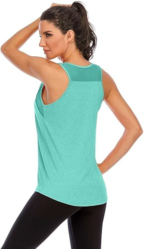 Nekosi Damen Sporttop Yoga Tank Top Oberteil Laufen Fitness Ärmelloses Mesh Zurück Funktions Shirt Grün L