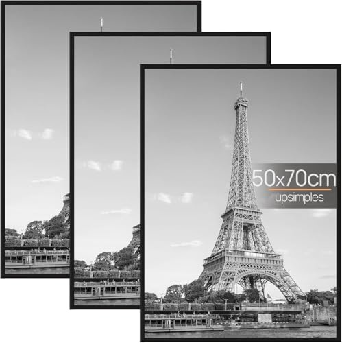 upsimples 3 Pack Bilderrahmen 50x70, 50x70 cm Posterrahmen Schwarz für Fotogalerie, Einschubstreifen, Horizontale oder Vertikale Wandmontage