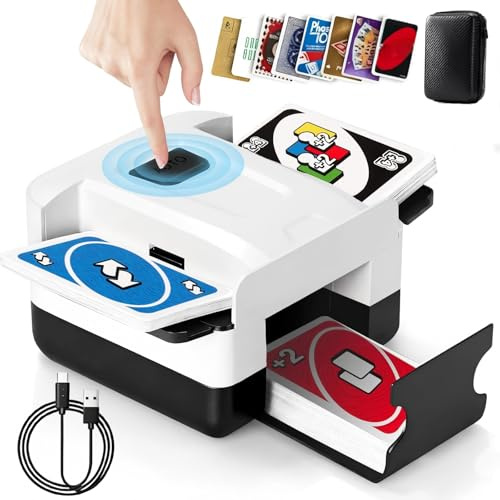 Vahlbeste Kartenmischmaschine Elektrische mit 3000mAh Akku, Geräuscharmer Kartenmischer, Spielkartenablage, Mischmaschine Karten für 2 Decks, Karten Mischgerät für Poker,Texas Hold Em,Blackjack