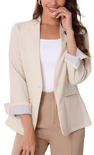 Allegra K Damen Business Blazer Leinenblazer V-Ausschnitt Einzelknopf Lange Ärmel Einfarbig Leicht die Arbeit Aprikose XS