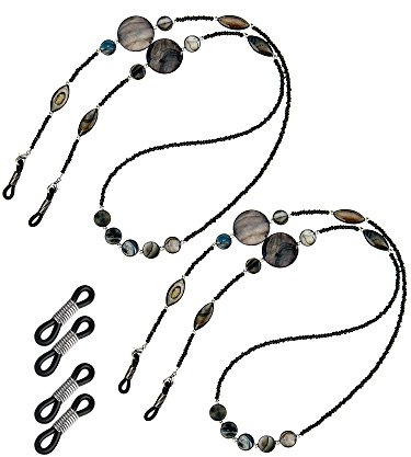 Hicarer 2 Stück Brillenkette, Perlen, rutschfest, Umhängeband für Sonnenbrillen (schwarz)