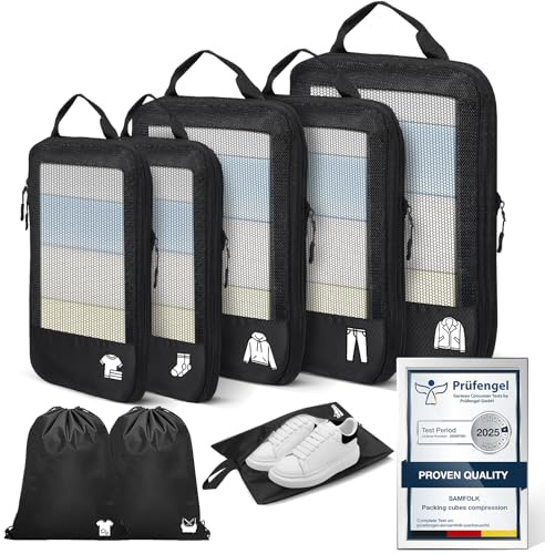 8 Teilige Compression Packing Cubes, Koffer Organizer Kompression PackwüRfel Packtaschen FüR Backpack Rucksack Reisen Organizer Schwarz