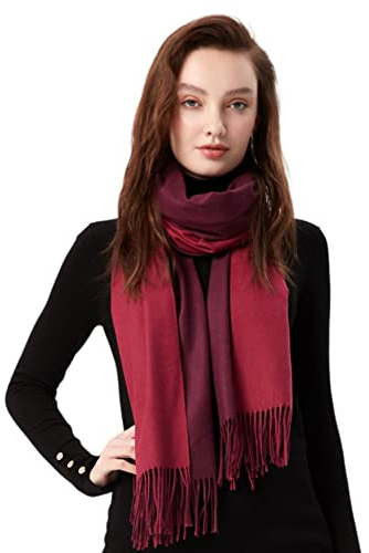 maamgic Schal Damen Zweifarbig Stola mit Baumwolle Herbst Winter Mehrfarbige Deckenschal MEHRWEG Rot Dunkelrot