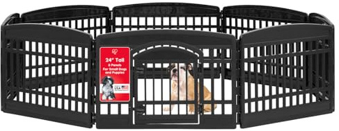Iris Ohyama Welpenauslauf mit 8 Paneelen, H60cm, Schwarz, mit abschließbarer Tür, Katzengehege, Hundebox, Für Outdoor, Indoor, Welpenlaufstall, Hundezaun, Welpenzaun, Laufstall Hund, CI-608E